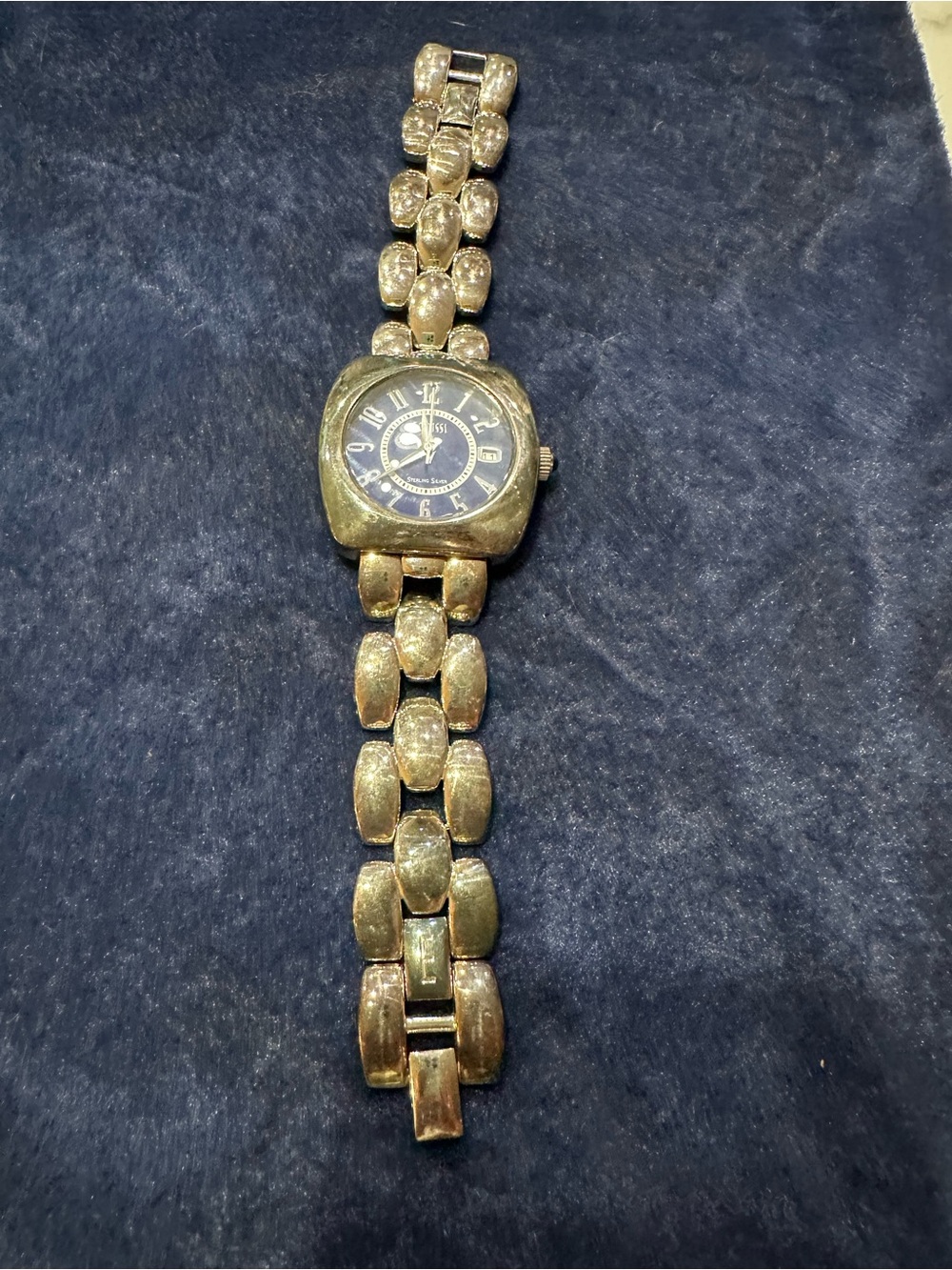 Vintage Ecclisi Gold-Tone Linked Bracelet Watch with Navy Dial